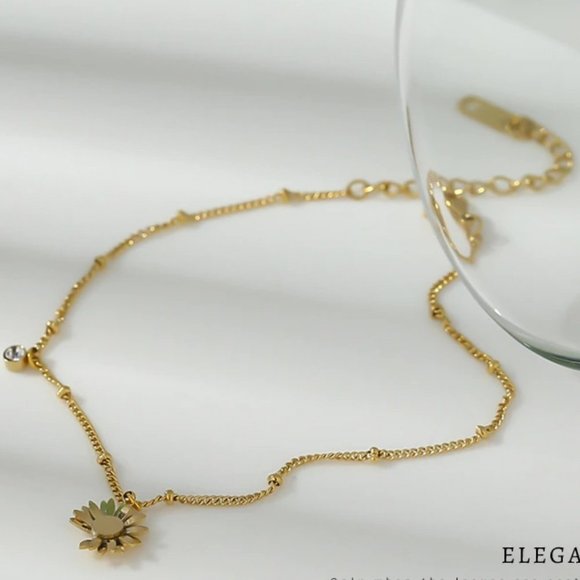 New 18K Gold Plated Diamond Drop Daisy Ankle Bracelet Foot Feet Anklet - Picture 5 of 5